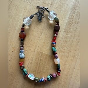 Mixed Gemstone Beaded Necklace w/Jasper, Tigers Eye, Carnelian, Coral - 16in
